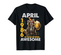 40th Birthday Raccoon Beer April 1986 Vintage 40 Years Old Camiseta