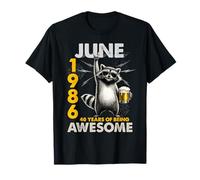 40th Birthday Raccoon Beer June 1986 Vintage 40 Years Old Camiseta