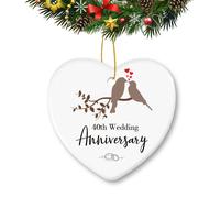 40Th Wedding Anniversary Christmas Ornaments Heart-Shape Ceramic Ornament Xmas Tree Holiday Home Decorations Gifts for Couple Parents