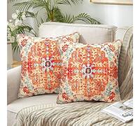 40x40 cm Funda de Cojín de Lino Juego de 2 Bohemia Funda de Almohada Cuadrado Retro Fundas Cojines Naranja Geométricas Funda Almohada Decorativa para Cojín Sofá Cama Hogar Exterior Jardin