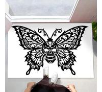 40X60Cm Felpudo Entrada Interior Antideslizante Polilla Calavera Gótica, Misteriosos Animales Pintados A Mano Alfombra De Microfibra Suave Lavable Con Base De Tpr Para Cocina Puerta Mascotas, Beige
