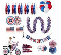 41 decoraciones de bicicleta del 4 de julio, decoraciones de Estados Unidos con pompones de papel para abanico, guirnalda de borlas, decoración de desfile de bicicletas, ideal para temáticas