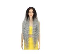 41" Encaje Frontal Largo Ondulado Peluca Sintética, 130 Densidad Pelucas Agrega volumen al Cabello(Marrón+Gris Plata)
