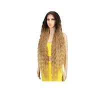 41" Encaje Frontal Largo Ondulado Peluca Sintética, 130 Densidad Pelucas Agrega volumen al Cabello(Marrón+rubio oscuro)