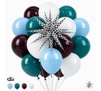 41 globos de cumpleaños rápidos para niños, kit de globos temáticos de coche de carreras con globos azul hielo, azul polvoriento, negro mate, negro y blanco, globo de aluminio de estrella explosiva a