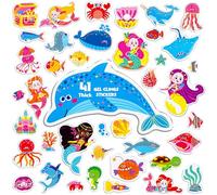 41 PIEZAS Pegatinas de Gel Adhesivas del Mundo Marino, Sirena y Criaturas Marinas Gruesas Decoraciones de Ventanas y Puertas Adhesivos Desmontables Reutilizables para Niños Pequeños Niños Suministros