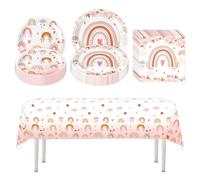 41 Piezas Vajilla De Fiesta De Cumpleaños De Arcoíris Juego De Vajilla Desechable Para Fiesta Platos De Papel Cumpleaños De Los Niños Incluye 20 Platos De Papel, 20 Servilletas y 1 Mantel