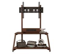 42-75 Pulgadas Soporte TV con Ruedas Soporte para Monitor de Madera Maciza con Toma de Corriente y Estante Pie para TV Ángulo Ajustable Carro TVs para Dormitorio, Salón(Brown,32-65 Inches)
