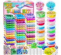 42 Colores DIY Slime Kit, Slime Making Kit para niñas, Crystal Clear Slime, Glow in The Dark Slime con complementos Bolas de Espuma, amuletos, Purpurina, Juguetes de Regalo para niños