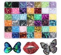 42 Colores Lentejuelas para manualidades, BetterJonny Lentejuelas Manualidades Glitter Lose Craft Lentejuelas para coser con caja de colores para coser Pegar Enhebrar para manualidades DIY, 6 mm