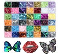 42 Colores Lentejuelas para manualidades, BetterJonny Lentejuelas Manualidades Glitter Lose Craft Lentejuelas para coser con caja de colores para coser Pegar Enhebrar para DIY Artesanía, 5 mm