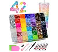 42 Colores Pedrería, Bedazzling Kit con 39000 Pedrería, Rhinestones para Decoración DIY Decorar Uñas Y Tejidos, 4 Cartuchos de Pegamento, Cucharas, Platos para Servir, Strass Regalos para NiñAs