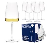 42 DRINKS Juego de 6 copas de vino blanco de 420 ml con paño de microfibra - Elegantes copas de vino y vasos Aperol Spritz - Apto para lavavajillas, embalaje irrompible, fabricado en Europa