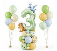 42 globos de dinosaurio verde, número 3, globos de aluminio de dinosaurio bebé, decoraciones de fiesta de cumpleaños para decoraciones de baby shower de dinosaurio (número 3)