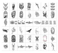 42 Pegatinas De Tatuajes Temporales En Blanco Y Negro De Peces Tigre, Águilas, Arañazos De Escorpiones Y Leones.