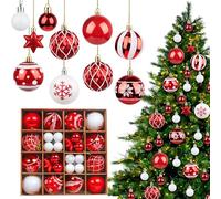 42 Piezas Bolas de Navidad Rojas y Blancas Ø3/6cm Bolas Arbol de Navidad Inastillable, Bolas de Navidad de plástico, Juego de B-Olas de Navidad para Arboles de Interior y Exterior y Guirnaldas