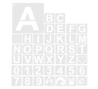 42 Piezas Plantillas Letras y Números de Pintura | PET Blanco, Bordes Suaves y Flexibles, para Papel y Suelo, Adecuado para Docentes y Crafters