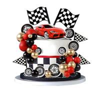 42 piezas rojo coche de carreras decoración de pasteles rueda bandera chequeada cupcake Topper bola decoración para coche de carreras, baby shower, niños, fiesta de cumpleaños, accesorios de fiesta