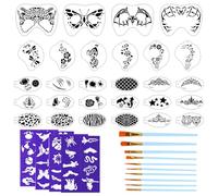 42 Pz Kits de Plantillas para Pintar Cara Incluye 28 Plantillas Reutilizables para Pintar con 4 Pegatinas 10 Pinceles para Pintar Plantillas para Tatuajes para Niños Fiesta de Halloween Maquillaje