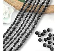 420 perlas de lava negras de piedra natural, perlas redondas de la suerte, piedras volcánicas, perlas de lava para enhebrar con agujero para pulseras, cadenas, manualidades, joyas (4 mm, 6 mm, 8 mm)