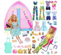 43 Camping Ropa compatibles con Barbie Muñecas 11,5 Pulgadas, 1 Tienda campaña 1 Tumbona 4 Camisetas 4 Pantalones 1 Falda 1 par de prismáticos 1 Maleta 24 Accesorios y 6 Zapatos, Envío Aleatori