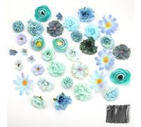 43 Fleurs Artificielles Bleu Fausse Fleur Petite Tête de Fleur Artificielle Mélangée Fleur en Tissu Fausses Fleurs Decoration for DIY Bouquet Couronne Mariage Fête Festival Maison Jardin Artisanat