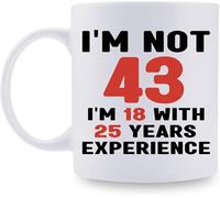 43 para Mujeres - 1980 para Mujeres, Taza de Café de 43 Años para Mamá, Esposa, Amiga, Hermana, Ella, Colega, Compañera de Trabajo - Taza de 325 ml, Tengo 43, Tengo 18