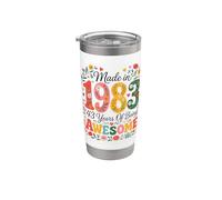 43 Year Old Made in 1983 Retro Floral 43rd Birthday Women Vaso térmico de acero inoxidable de doble pared