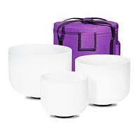 432HZ - Juego de 3 cuencos de cristal curativo de 8 a 12 pulgadas, juego de 3 cuencos de cristal de cuarzo esmerilado de chakra, juego de cuencos de sonido de 8 pulgadas B 10 pulgadas E 12 pulgadas C