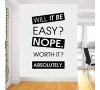 43x72m"SERÁ FÁCIL, NO, LO VALE ABSOLUTAMENTE" Frase de cita, etiqueta extraíble, papel tapiz de vinilo de material de PVC, adhesivos de pared de arte, papel de pared resistente al agua