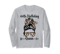 44 cumpleaños Queen Happy 44 años de Edad, moño desordenado Leopardo Manga Larga