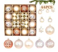 44 pcs Christmas Baubles Champagne Gold Set,Ø6/4.3/3cm Christmas Decoration Baubles with Hook,Christmas Tree Baubles Plastic Christmas Baubles Christmas Tree for Christmas Party Christmas Gifts