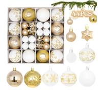 44 pcs Christmas Baubles White Gold Set,Ø6/4.3/3cm Christmas Decoration Baubles with Hook,Christmas Tree Baubles Plastic Christmas Baubles Christmas Tree for Christmas Party Christmas Gifts