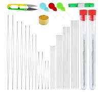 44 Piezas Juego Agujas Perlas incluye 12 Agujas Telar Perlas Ojo, 24 agujas largas, 1 Cinta métrica, enhebrador de 3 agujas, 2 Botellas Agujas y 1 tijeras, para pulsera