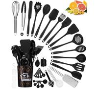 44 Piezas Utensilios Cocina de Silicona, Resistente al Calor Antiadherente, Juego de Utensilios de Cocina de Silicona,Apto para lavavajillas,Accesorios cocina,Juego de cubiertos con cubo(Negro)