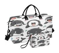 44-Whale - Bolsa de viaje para gimnasio, yoga, bolsa de transporte para hombres y mujeres, bolsa de fin de semana, Happy Black Whale, Talla única, Bolsa de viaje