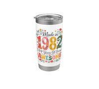 44 Year Old Made in 1982 Retro Floral 44th Birthday Women Vaso térmico de acero inoxidable de doble pared