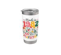 44 Year Old Made in 1982 Retro Floral 44th Birthday Women Vaso térmico de acero inoxidable de doble pared