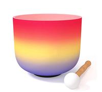 440 Hz C Nota Cuenco Cantor de Cristal Rojo Arcoiris Chakra Raíz 8 Pulgadas 20 CM de Cuarzo Esmerilado Junta Tórica y Mazo