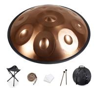 440 Hz Handpan Drum Instrument 56cm 9/10/12 Notes D Minor Handpan Music, Generates Meditation Sounds with Hand Pan for Beginners con Soporte de Mano, Bolsa de Mano(Oro,12 notas)