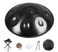440 Hz Handpan Drum Instrument 56cm 9/10/12 Notes D Minor Handpan Music, Generates Meditation Sounds with Hand Pan for Beginners con Soporte de Mano, Bolsa de Mano(Negro,9 notas)