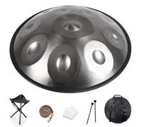 440 Hz Handpan Drum Instrument 56cm 9/10/12 Notes D Minor Handpan Music, Generates Meditation Sounds with Hand Pan for Beginners con Soporte de Mano, Bolsa de Mano(Plata,12 notas)