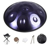 440 Hz Handpan Drum Instrument 56cm 9/10/12 Notes D Minor Handpan Music, Generates Meditation Sounds with Hand Pan for Beginners con Soporte de Mano, Bolsa de Mano(Morado oscuro,12 notas)