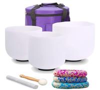 440Hz/432hz Chakra Juego de 3 uds Cuencos de canto de cristal blanco de cuarzo de Chakra esmerilado con estuche de transporte gratuito y cojín de brocado de seda (Color : 432 hz, Size : 6''B 7''G 10