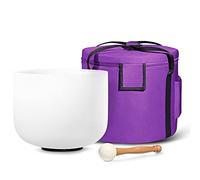 440HZ 8 Inch C Note Root Chakra Frosted Quartz Crystal Singing Bowl Meditation Therapy Sound Healing Instrument Sound Bath Bowl with Carrying Bag