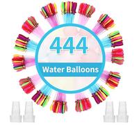 444 Globos de agua Reutilizables，Globos de agua Llenado Rapido Con 4 conexiones de grifo，autosellables Water Balloons，Adecuado para fiestas en la playa en el jardín al aire libre