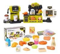 44PCS Mini café Shop Box Kids,Kids Coffee Maker Toy Set.Accesorios de Cocina con Cafetera,Máquina Registradora Juguete,Comida de Juguete,Dinero de Juguete,Pretend Play,Regalos para niñas y niños.