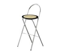 45/65/75cm Taburete Alto Plegable con Respaldo, Sin Montaje, Silla de Cocina Plegable de Acero, Cojín de Ratán para Interior, Apartamento, Comedor(Zwart,26in/65cm)