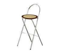 45/65/75cm Taburete Alto Plegable con Respaldo, Sin Montaje, Silla de Cocina Plegable de Acero, Cojín de Ratán para Interior, Apartamento, Comedor(Brown,26in/65cm)