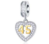 45 años de edad Charms de aniversario para Pandora brazalete, 18K Oro número 45 Colgante, 925 Plata de Ley 45th cumpleaños Corazón cuentas Con CZ, regalo para BFF/novia/tía/sobrina